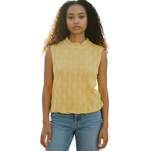 Vintage St. John Women's Keyhole Sleeveless Butter Yellow Cable Knit Top  Size L